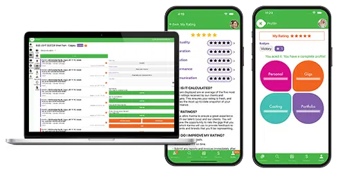 Karma Casting talent rating system on laptop and mobile